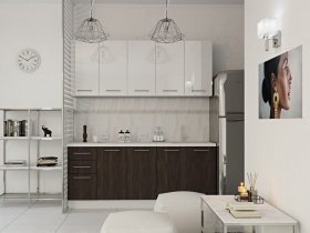 Кухонный гарнитур МДФ Выгодно и точка 2,0 м (белый глянец/ироко) в Нерюнгри - neryungri.mebel-nsk.ru | фото
