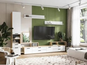 Модульная стенка Санса (дуб сонома/белый) в Нерюнгри - neryungri.mebel-nsk.ru | фото