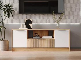 Тумба под ТВ  ТМ-001 Ивис (дуб крафт золотой/белый) в Нерюнгри - neryungri.mebel-nsk.ru | фото
